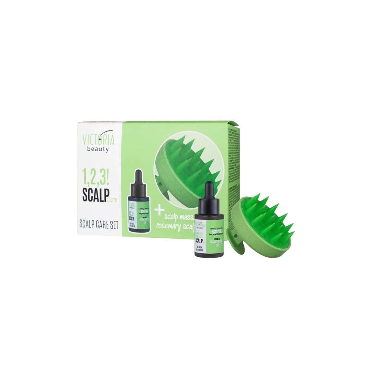 Victoria Beauty 1,2,3 Scalp Care Set! Plaukų priežiūros rinkinys (rozmarinų aliejumi, 30ml ir masažuoklis)