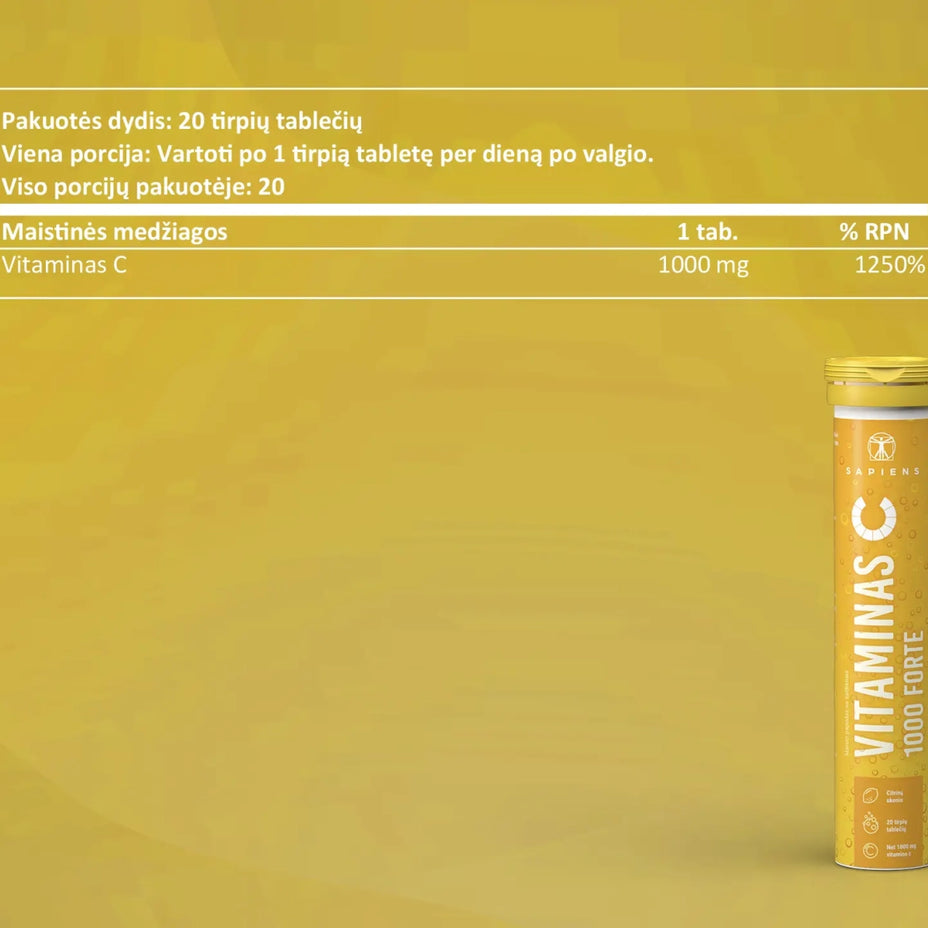 DOVANA: SAPIENS Vitaminas C 1000 Forte, 20 tirpių tablečių