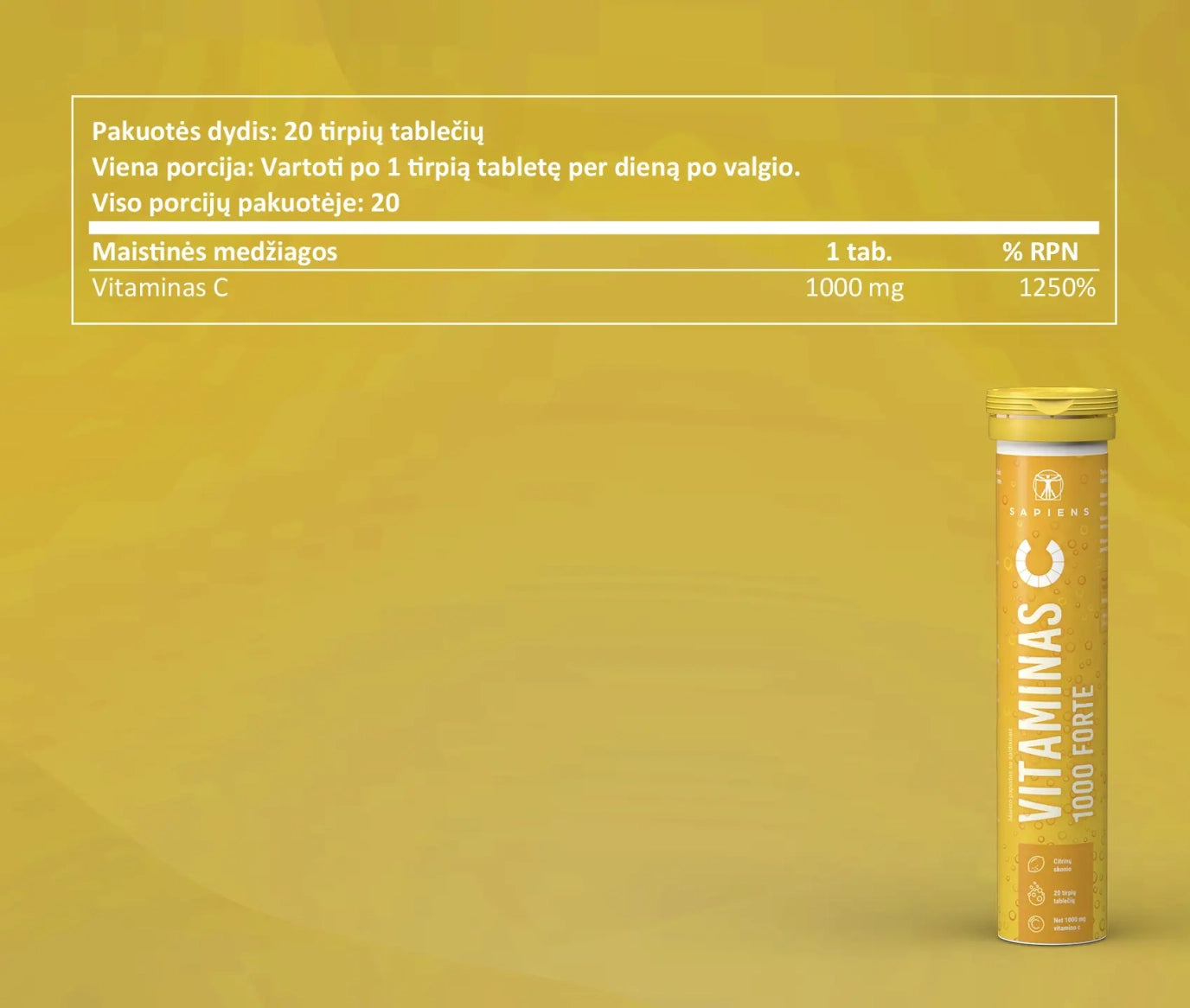 DOVANA: SAPIENS Vitaminas C 1000 Forte, 20 tirpių tablečių