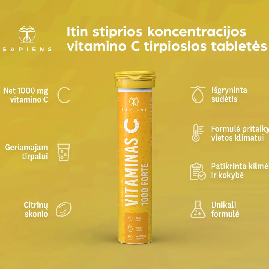 DOVANA: SAPIENS Vitaminas C 1000 Forte, 20 tirpių tablečių