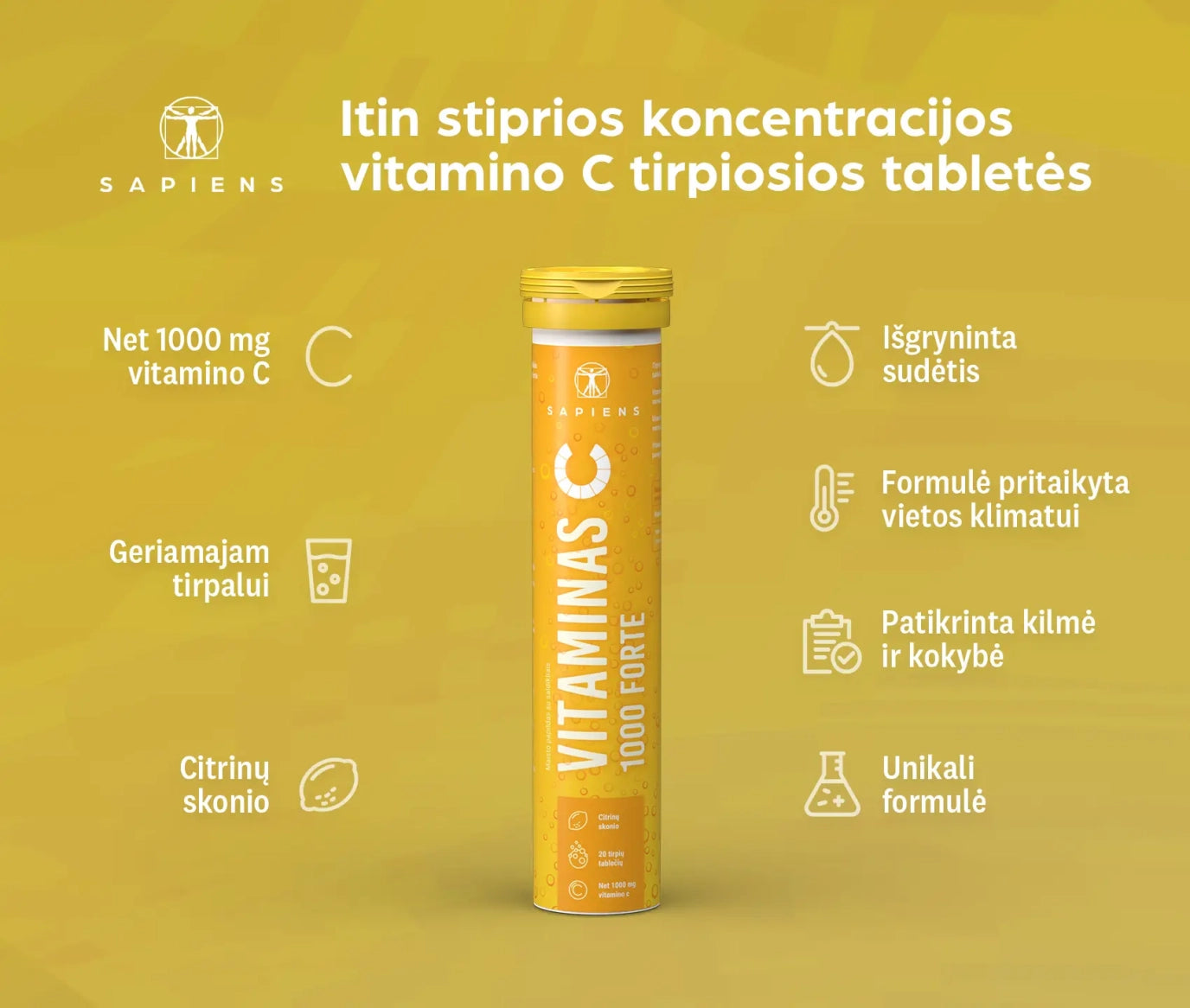 DOVANA: SAPIENS Vitaminas C 1000 Forte, 20 tirpių tablečių