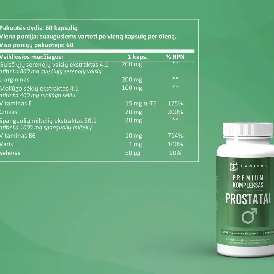SAPIENS, premium kompleksas prostatai, 60 kapsulių