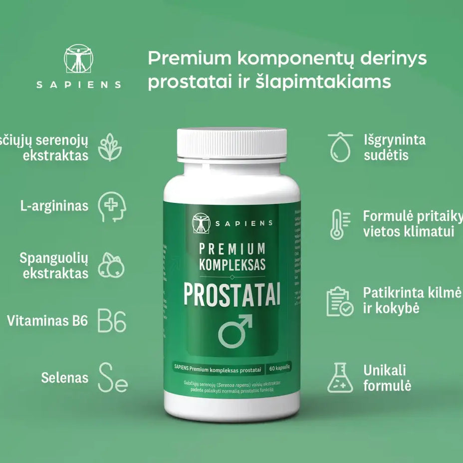SAPIENS, premium kompleksas prostatai, 60 kapsulių