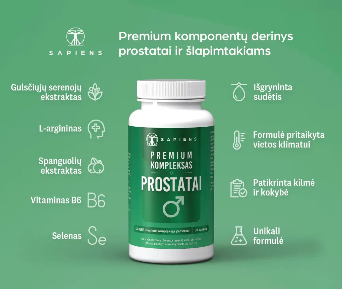 SAPIENS, premium kompleksas prostatai, 60 kapsulių