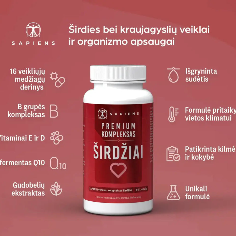 SAPIENS, premium kompleksas širdžiai, 60 kapsulių