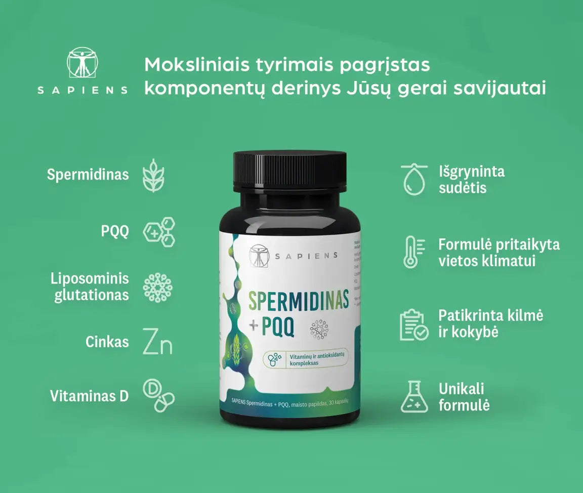 SAPIENS, Spermidinas +PQQ,  30 kapsulių