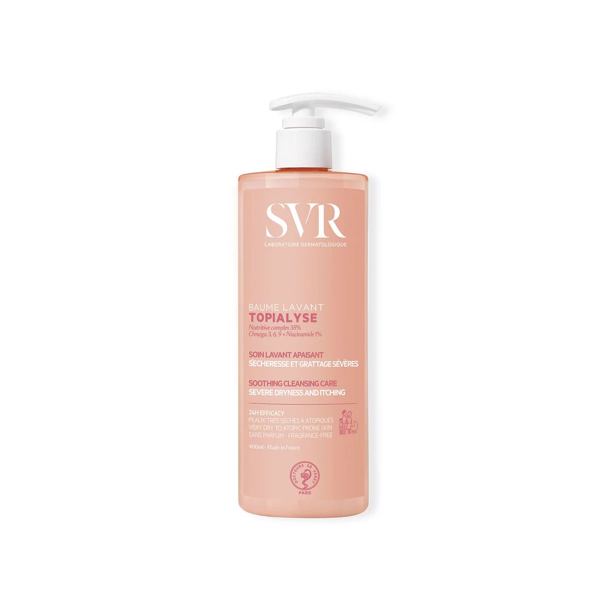 SVR kūno prausiklis itin sausai, atopiškai odai TOPIALYSE BAUME LAVANT, 400 ml