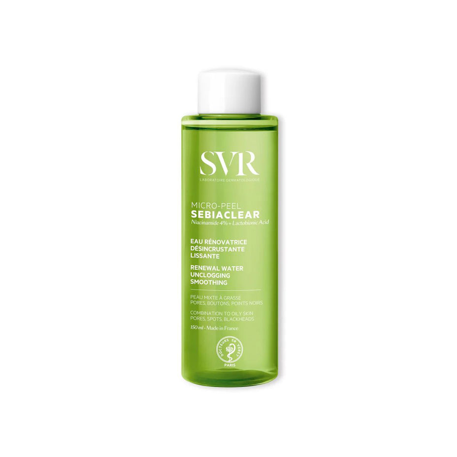 SVR šveičiamasis veido losjonas probleminei, į aknę linkusiai odai SEBIACLEAR MICRO-PEEL, 150 ml