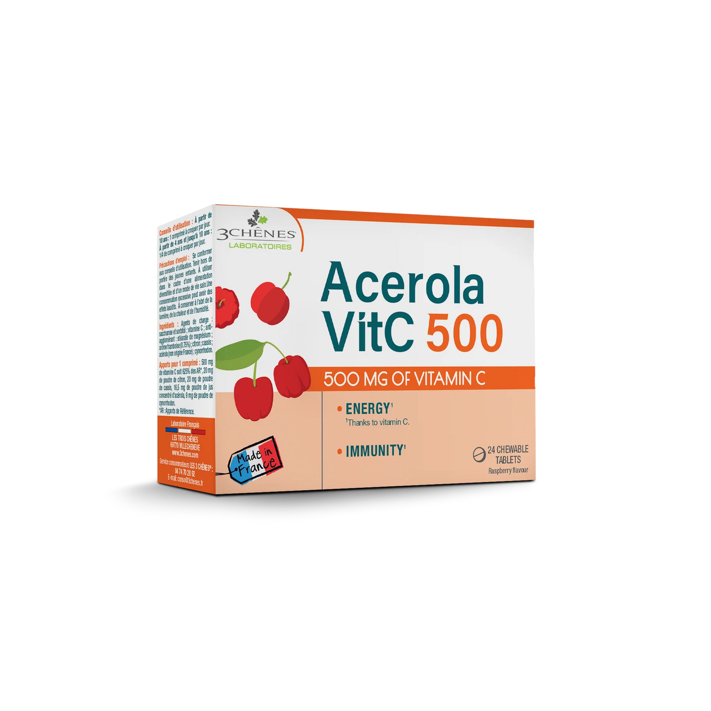 3C PHARMA ACEROLA 500 - vitaminas C nuo 3 m. 24 kramtomosios tabletės