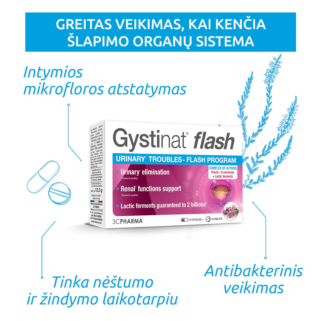 3C PHARMA GYSTINAT FLASH šlapimo sistemos komfortui 10 tablečių + 10 kapsulių