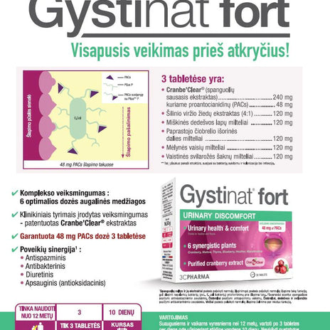 3C PHARMA GYSTINAT FORT šlapimo sistemos komfortui 30 tablečių