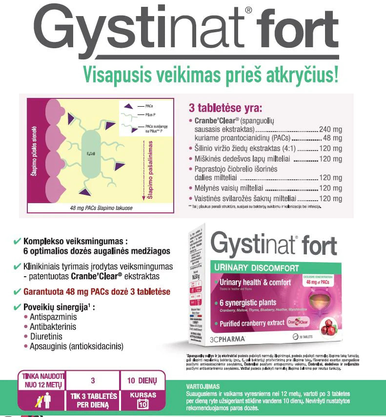 3C PHARMA GYSTINAT FORT šlapimo sistemos komfortui 30 tablečių