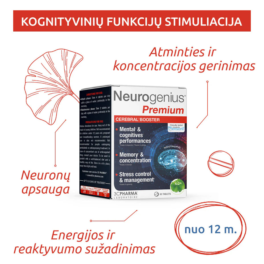 3C PHARMA NEUROGENIUS PREMIUM nuo 12 m. 60 tablečių