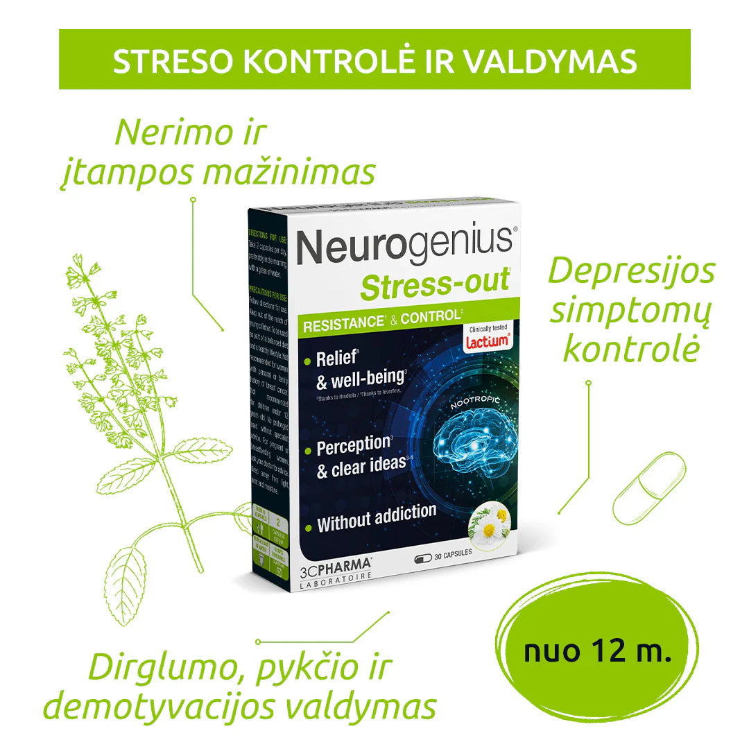 3C PHARMA NEUROGENIUS STRESS-OUT nuo 12 m. 30 kapsulių