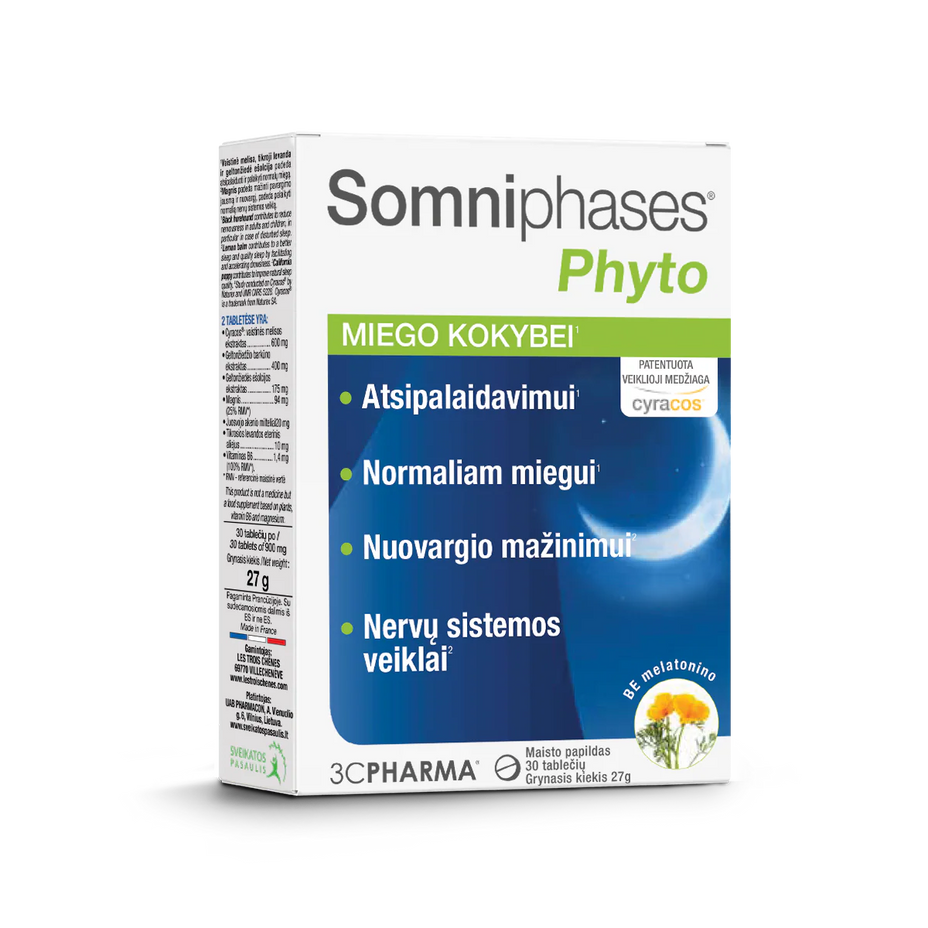 3C PHARMA SOMNIPHASES PHYTO miegui nuo 12 m. 30 tablečių