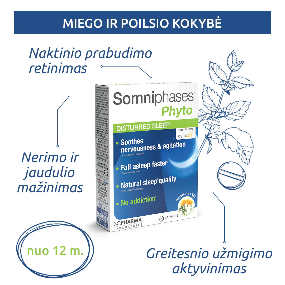 3C PHARMA SOMNIPHASES PHYTO miegui nuo 12 m. 30 tablečių