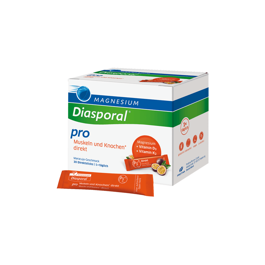 MAGNESIUM DIASPORAL maisto papildas granulėmis D3 + K2 DIREKT, 30 paketėliai