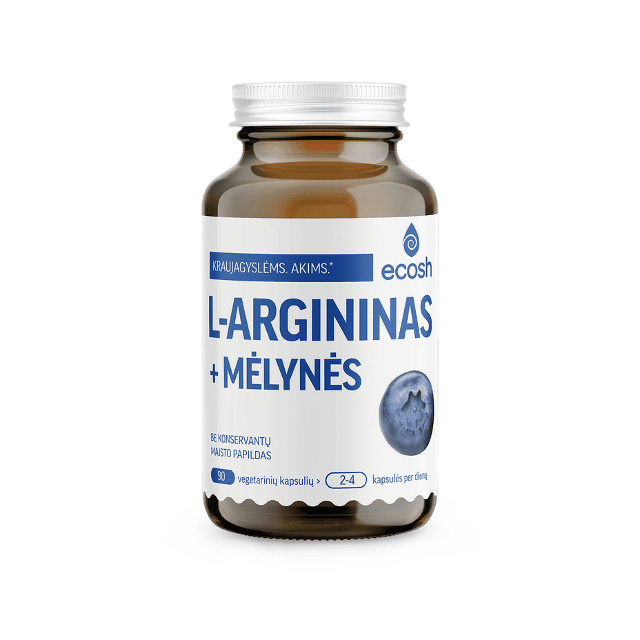 ECOSH L-argininas su mėlynėmis, 90 kapsulių