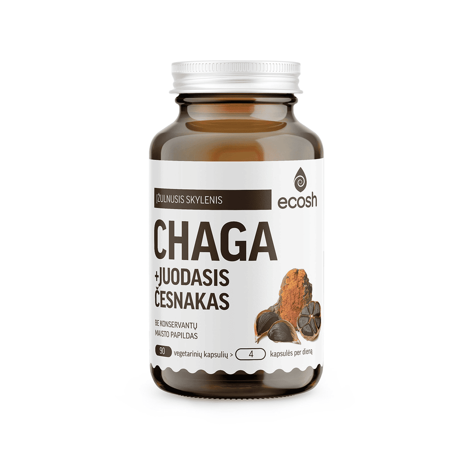ECOSH Chaga su juoduoju česnaku, 90 kapsulių