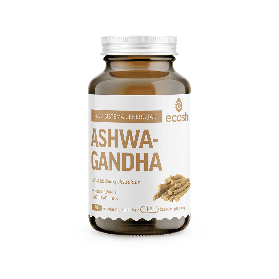 ECOSH AŠVAGANDA (Ashwagandha) su KSM-66® šaknų ekstraktu, 400mg, 90 kapsulių