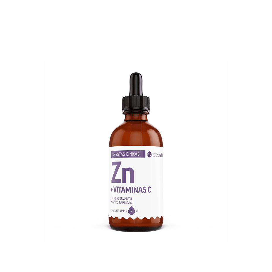 ECOSH bioaktyvus skystas cinkas, bisglicinatas, su vitaminu C, 50 ml