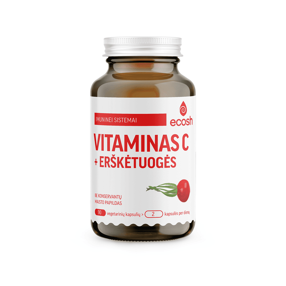 ECOSH vitaminas C su erškėtuogėmis, 90 kapsulių