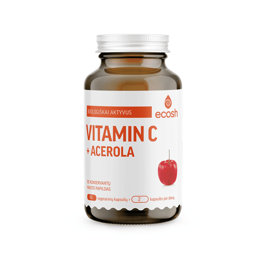 ECOSH biologiškai aktyvus vitaminas C su acerola, 90 kapsulių