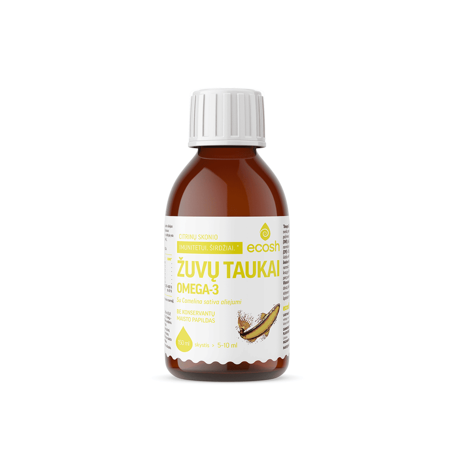 ECOSH žuvų taukai su Camelina sativa aliejumi, citrinų skonio, 150 ml