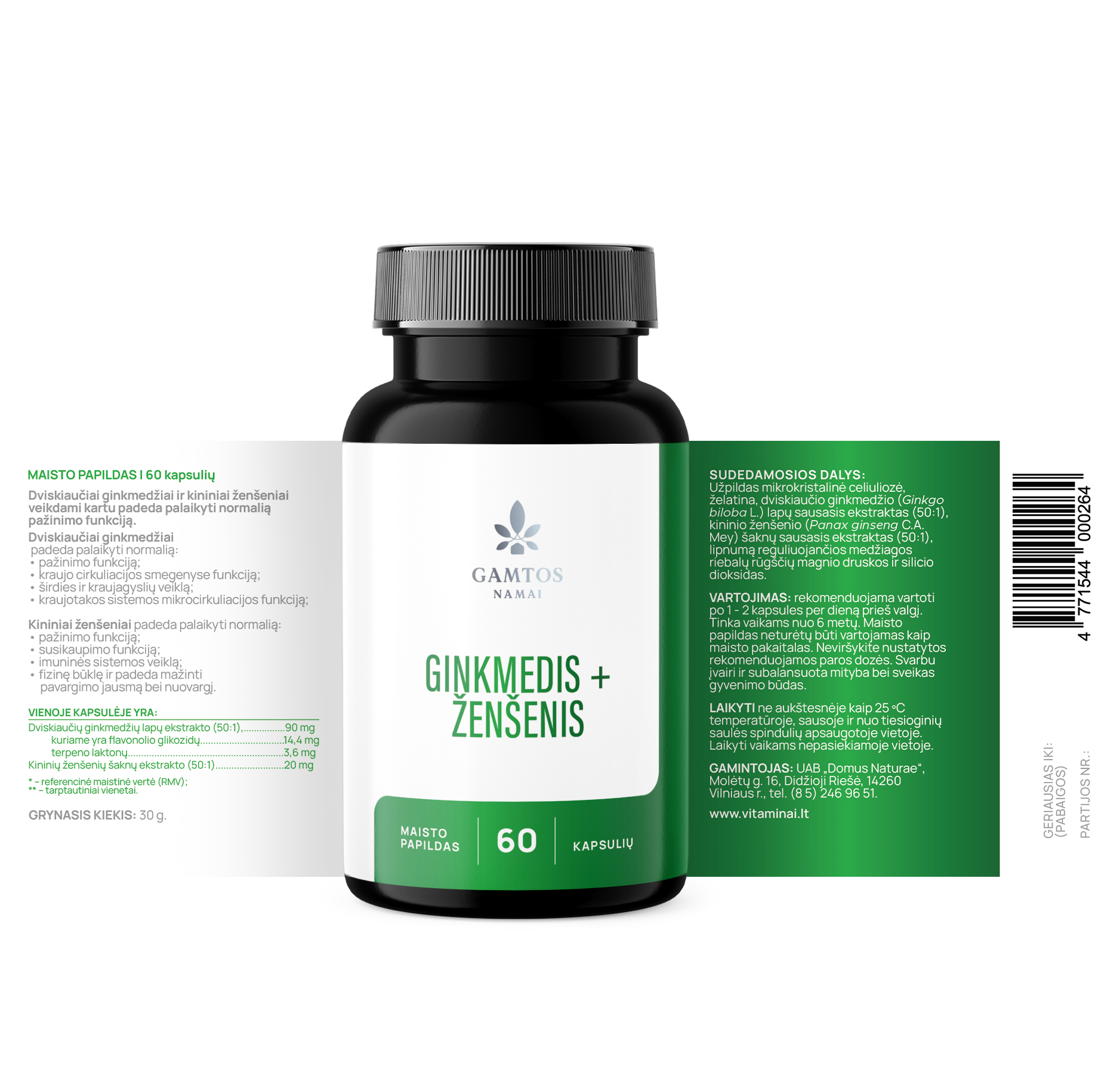 GAMTOS NAMAI, GINKMEDIS+ŽENŠENIS, 60 kapsulių