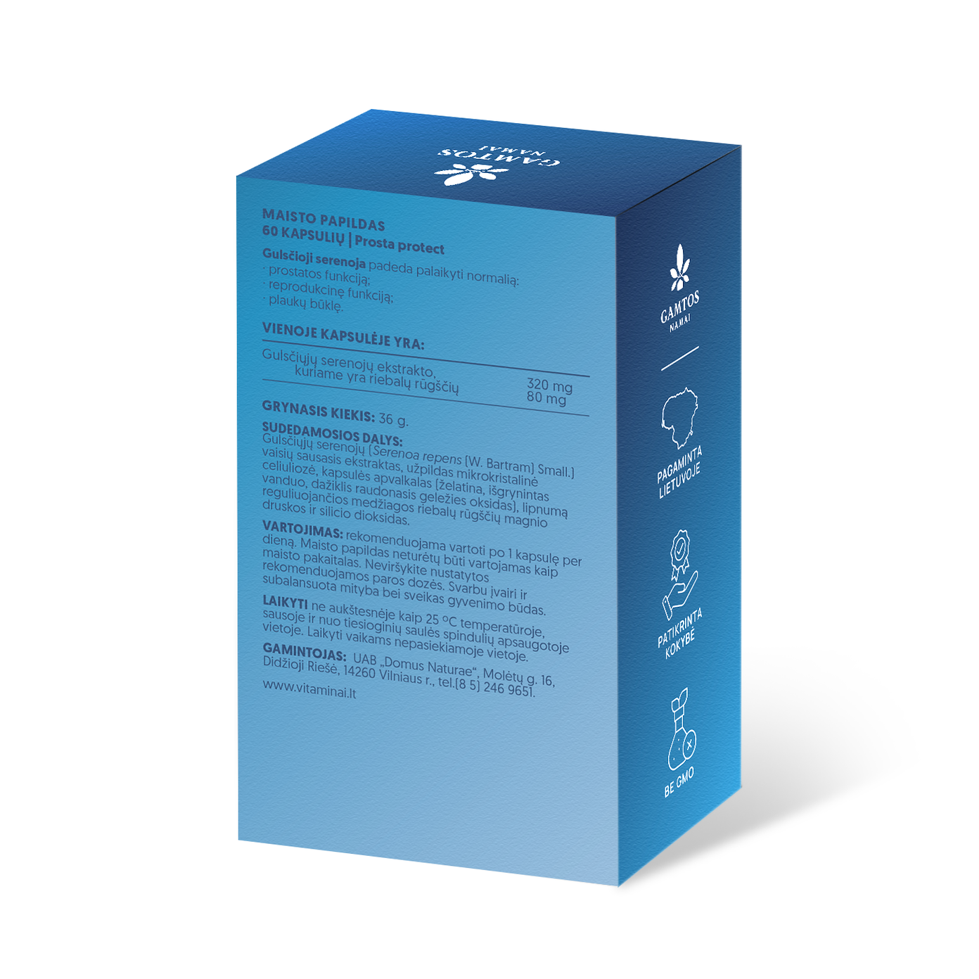 GAMTOS NAMAI, KOMPLEKSAS VYRIŠKUMUI PROSTA PROTECT, 60 kapsulių