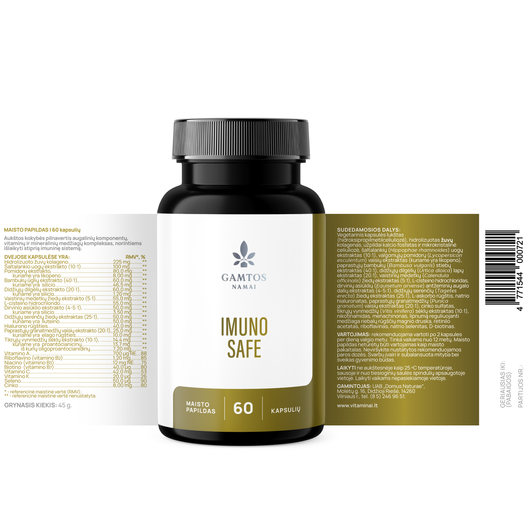 GAMTOS NAMAI, KOMPLEKSAS IMUNINEI SISTEMAI IMUNO SAFE, 60 kapsulių