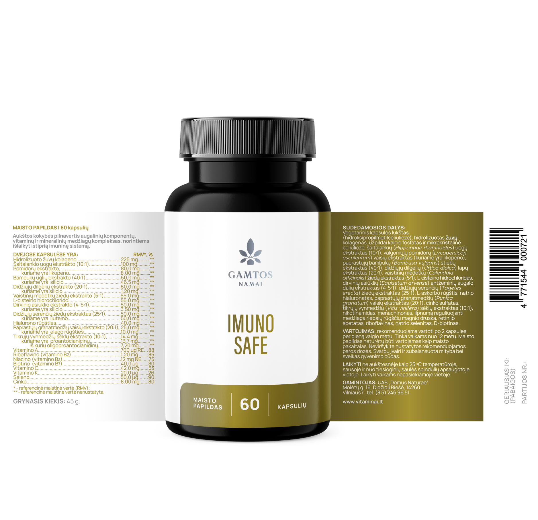 GAMTOS NAMAI, KOMPLEKSAS IMUNINEI SISTEMAI IMUNO SAFE, 60 kapsulių