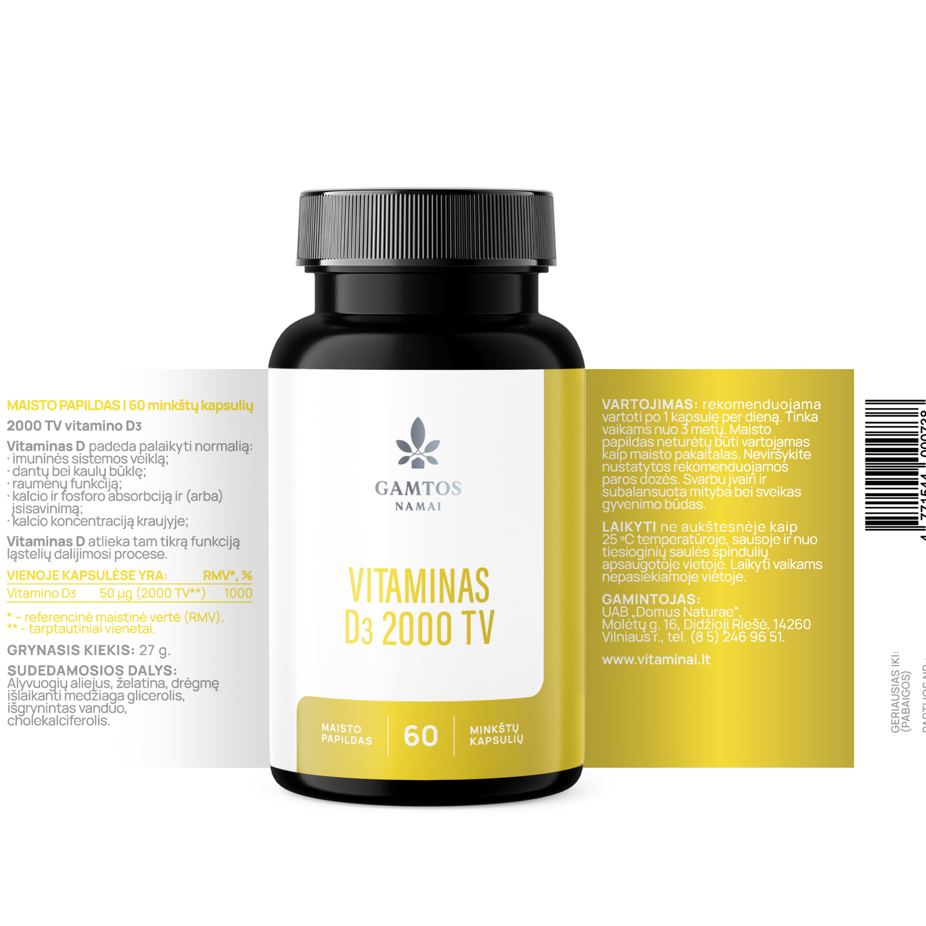 GAMTOS NAMAI, Vitaminas D3 2000, 60 minkštų kapsulių