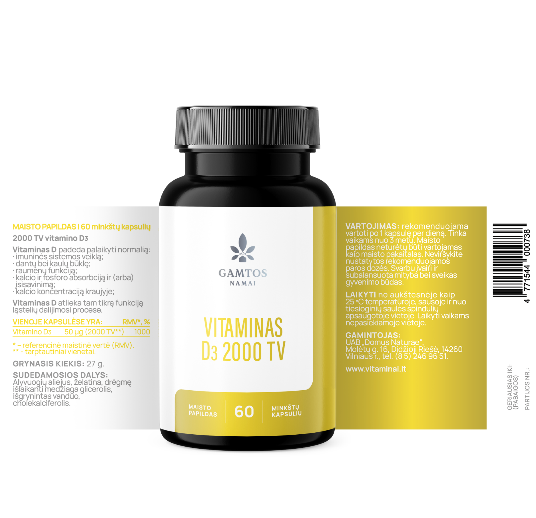GAMTOS NAMAI, Vitaminas D3 2000, 60 minkštų kapsulių