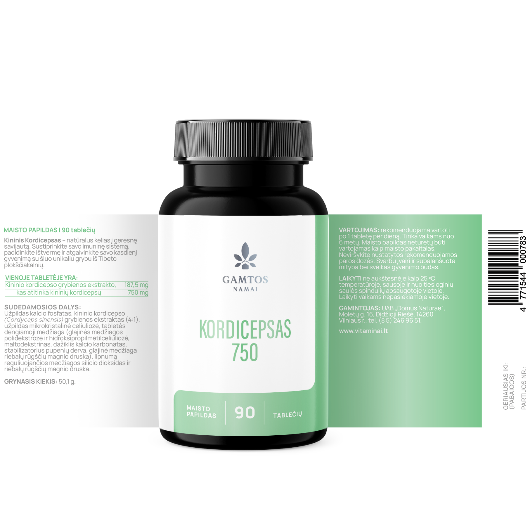 GAMTOS NAMAI, KININIS KORDICEPSAS 750 mg, 90 tablečių