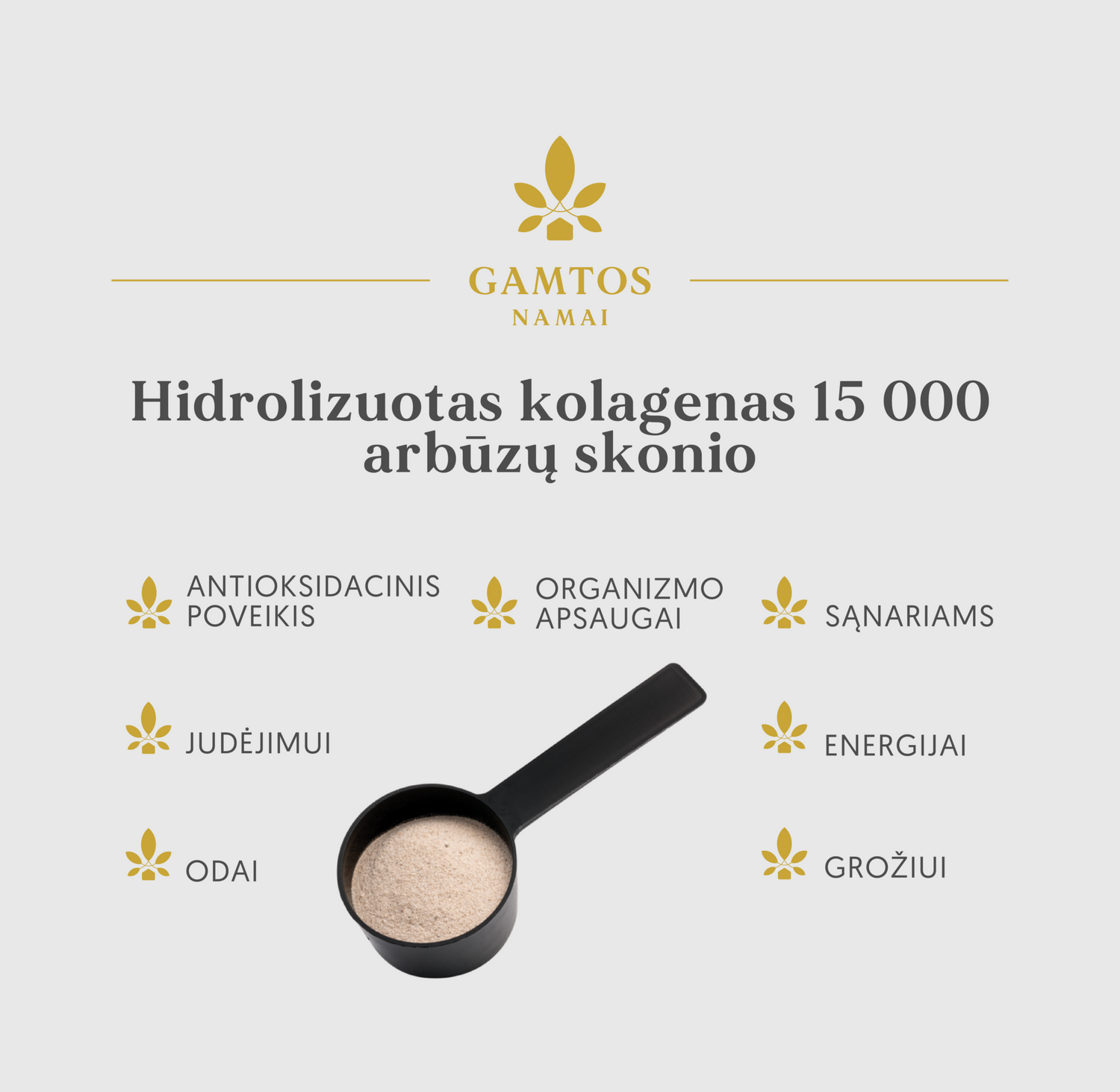 GAMTOS NAMAI, HIDROLIZUOTAS KOLAGENAS  PEPTAN® 15 000 SU BIOTINU, arbūzų skonio, 260 gr.