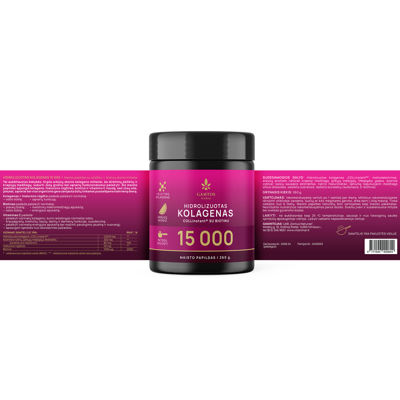 GAMTOS NAMAI, HIDROLIZUOTAS KOLAGENAS COLLinstant®15 000 SU BIOTINU, 260 gr.