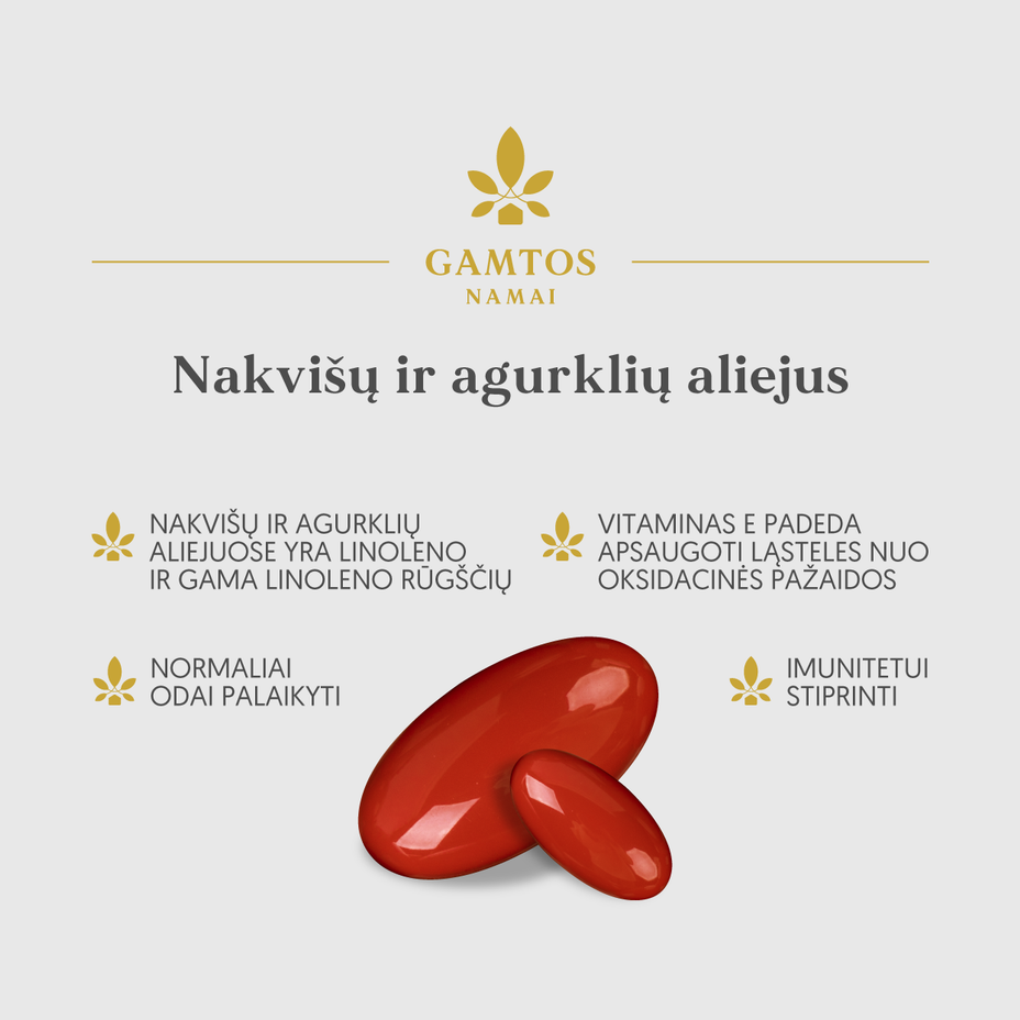 GAMTOS NAMAI, NAKVIŠŲ IR AGURKLIŲ ALIEJUS, 60 kapsulių