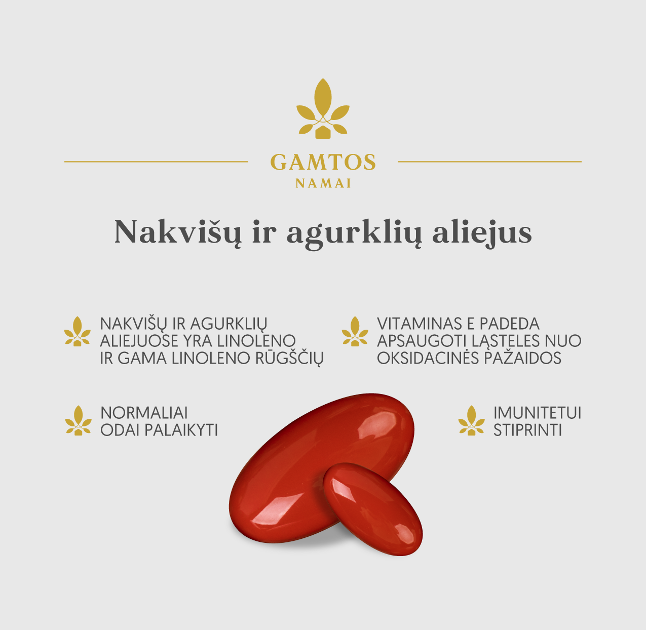 GAMTOS NAMAI, NAKVIŠŲ IR AGURKLIŲ ALIEJUS, 60 kapsulių