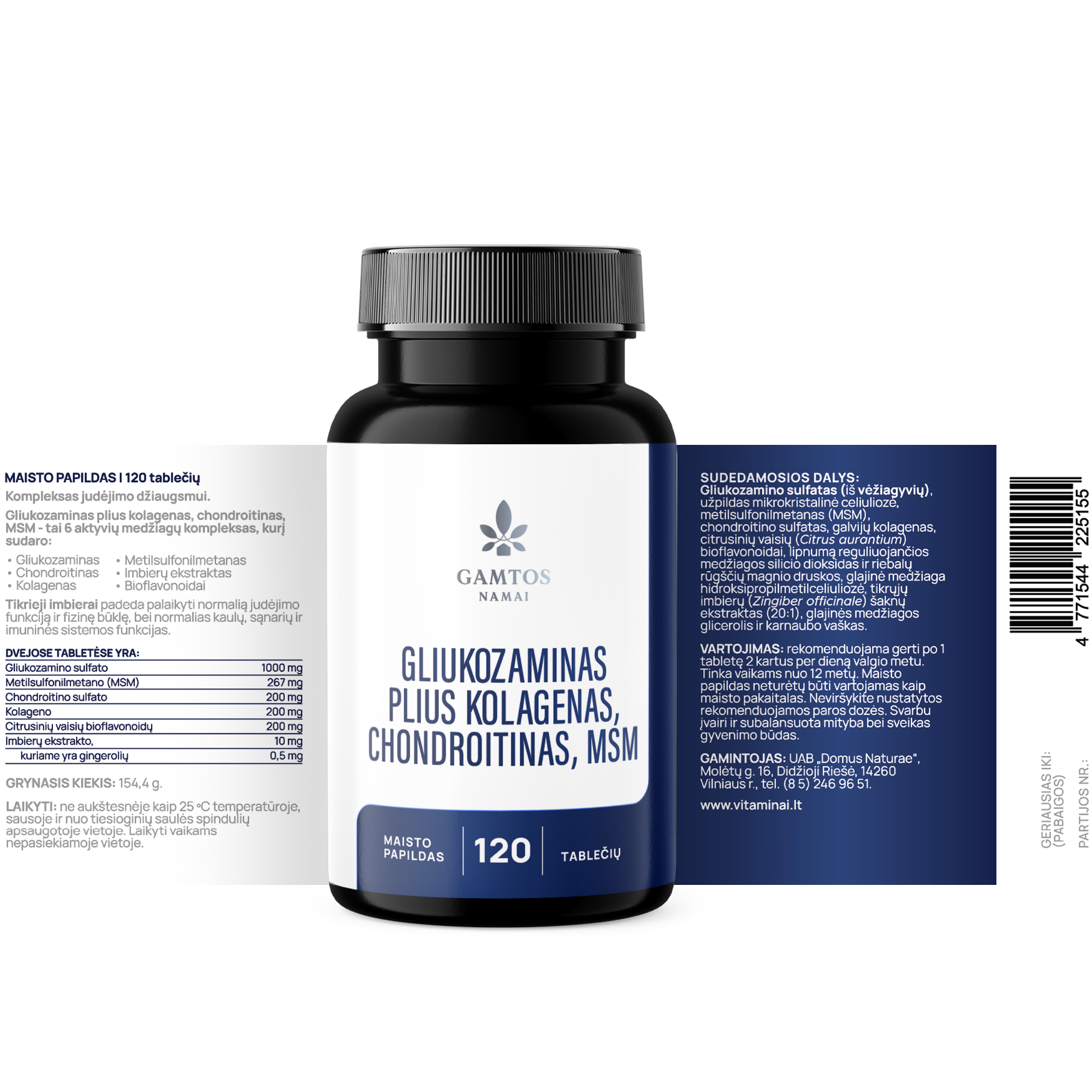 GAMTOS NAMAI, GLIUKOZAMINAS, KOLAGENAS, CHONDROITINAS, MSM, 120 tablečių