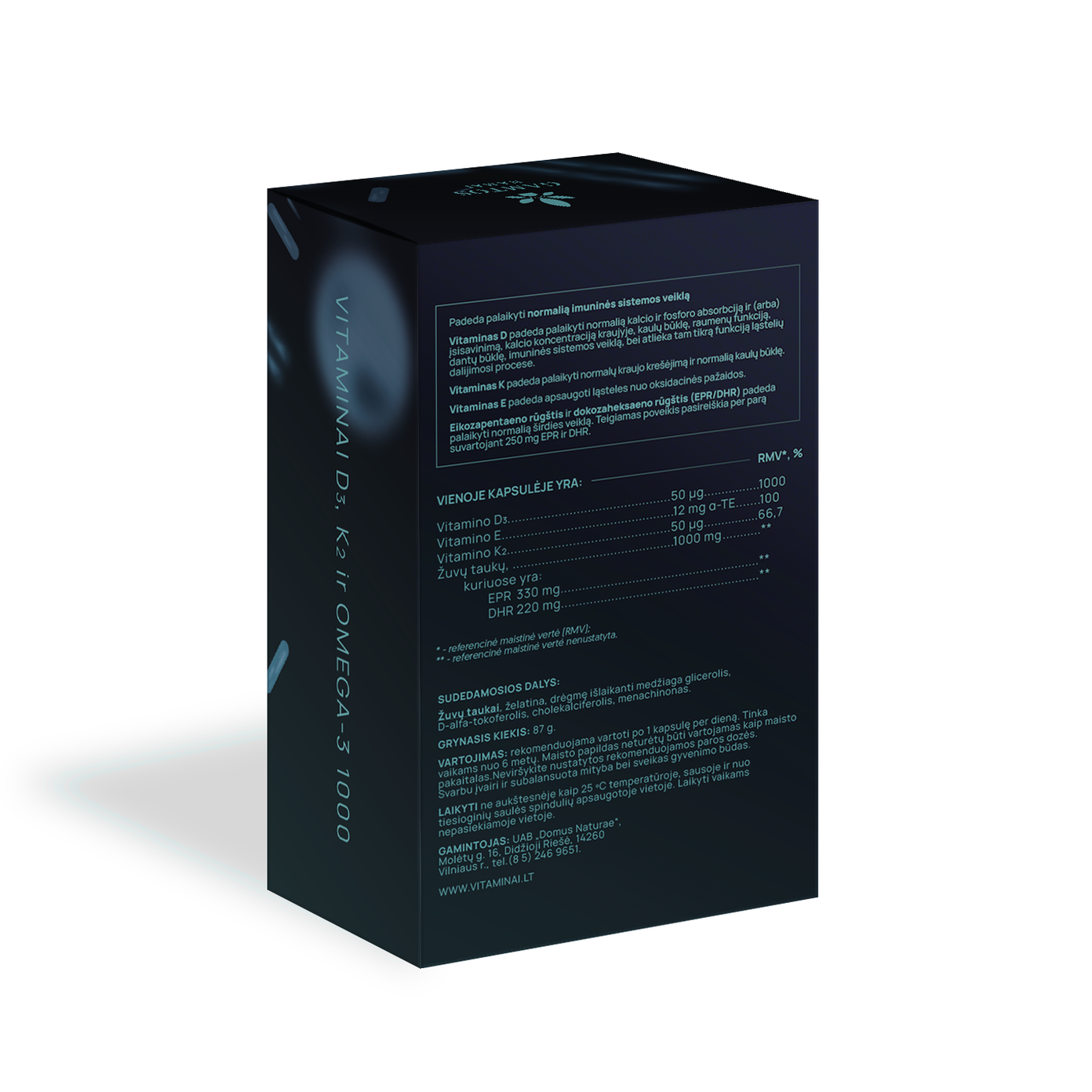 GAMTOS NAMAI, vitaminai D3, K2 + omega-3 1000 PREMIUM, 60 kapsulių