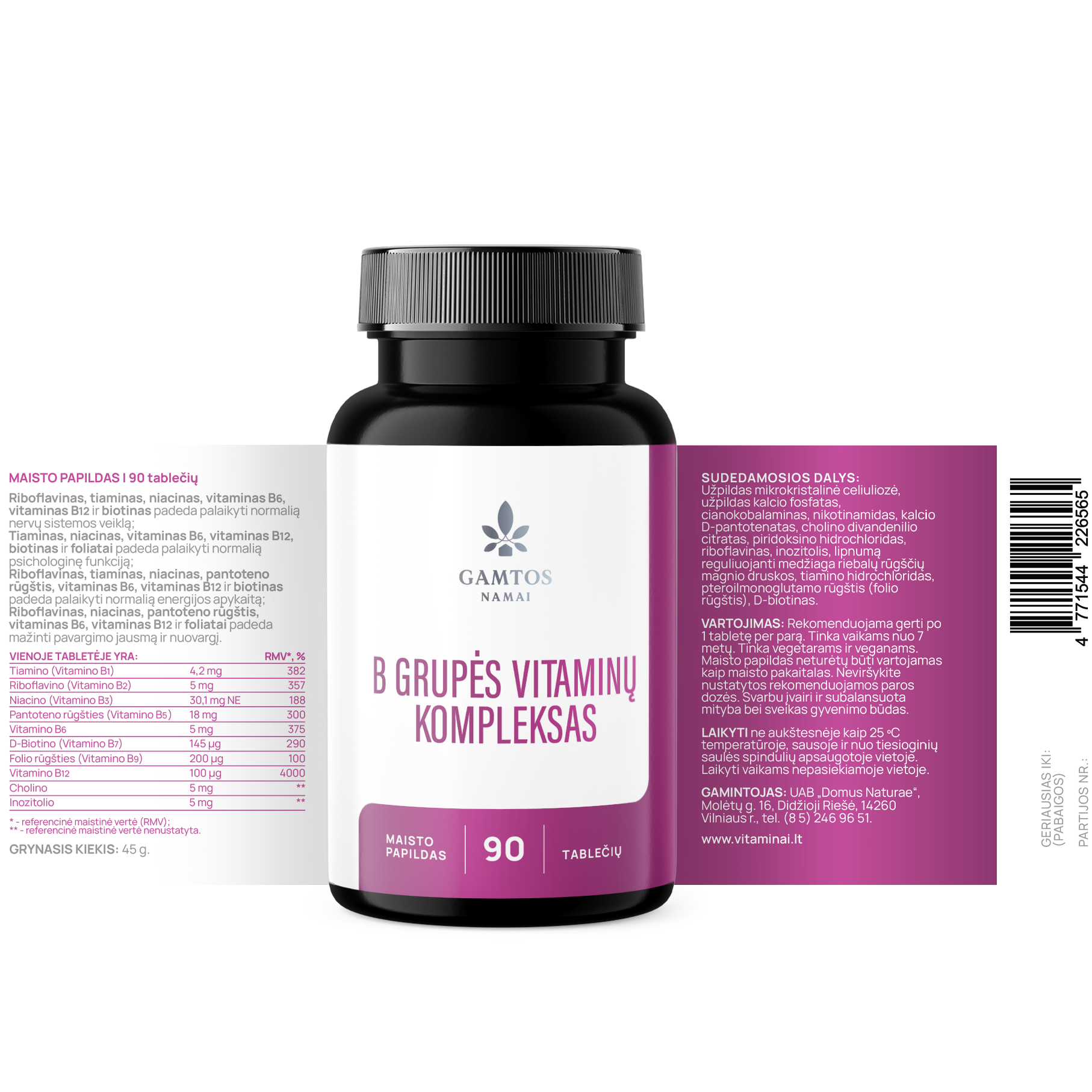 GAMTOS NAMAI, B GRUPĖS VITAMINŲ KOMPLEKSAS, 90 tablečių