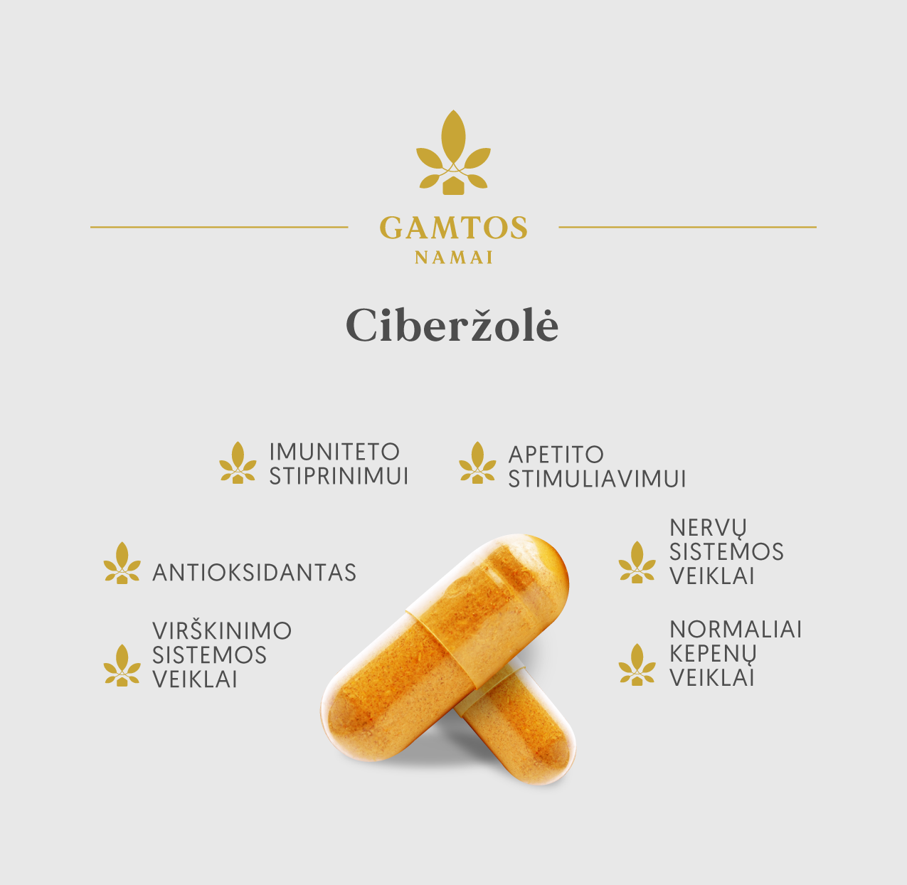 GAMTOS NAMAI, CIBERŽOLĖ SU JUODUOJU PIPIRU, 60 kapsulių