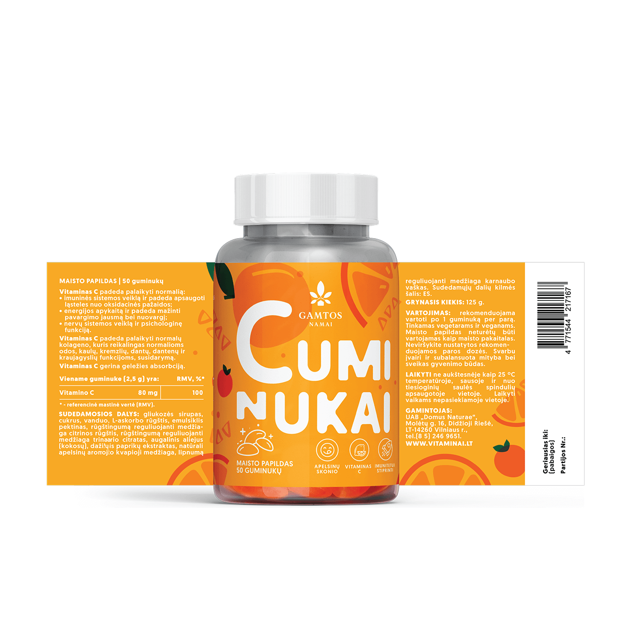 GAMTOS NAMAI, CUMINUKAI, 50 apelsinų skonio guminukų