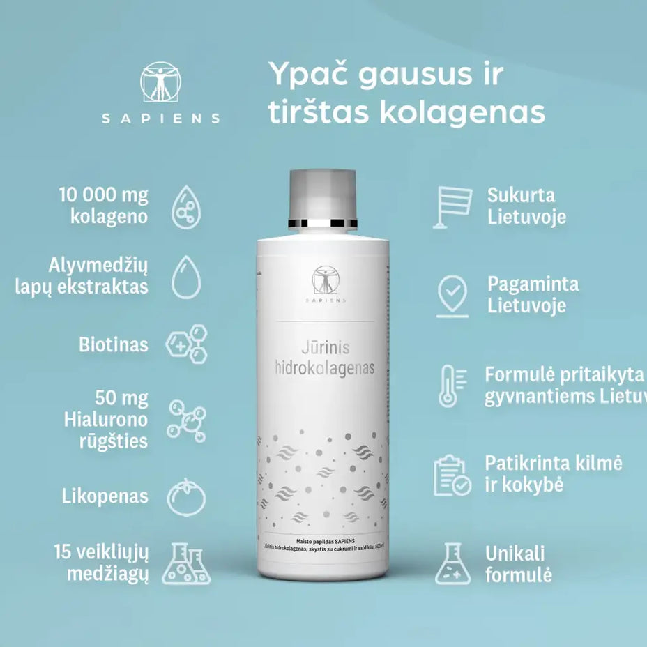 SAPIENS Jūrinis hidrokolagenas (su hialuronu), 500 ml