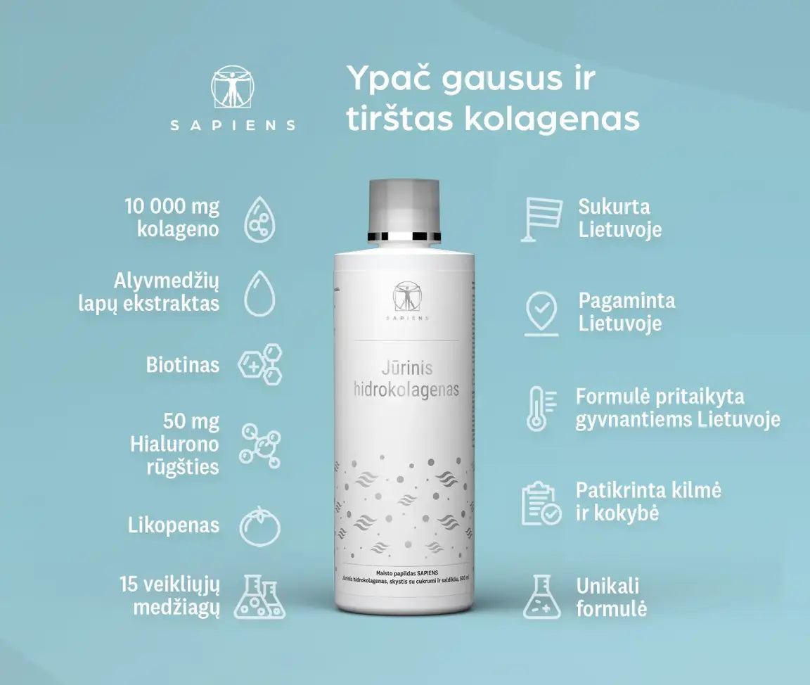 SAPIENS Jūrinis hidrokolagenas (su hialuronu), 500 ml