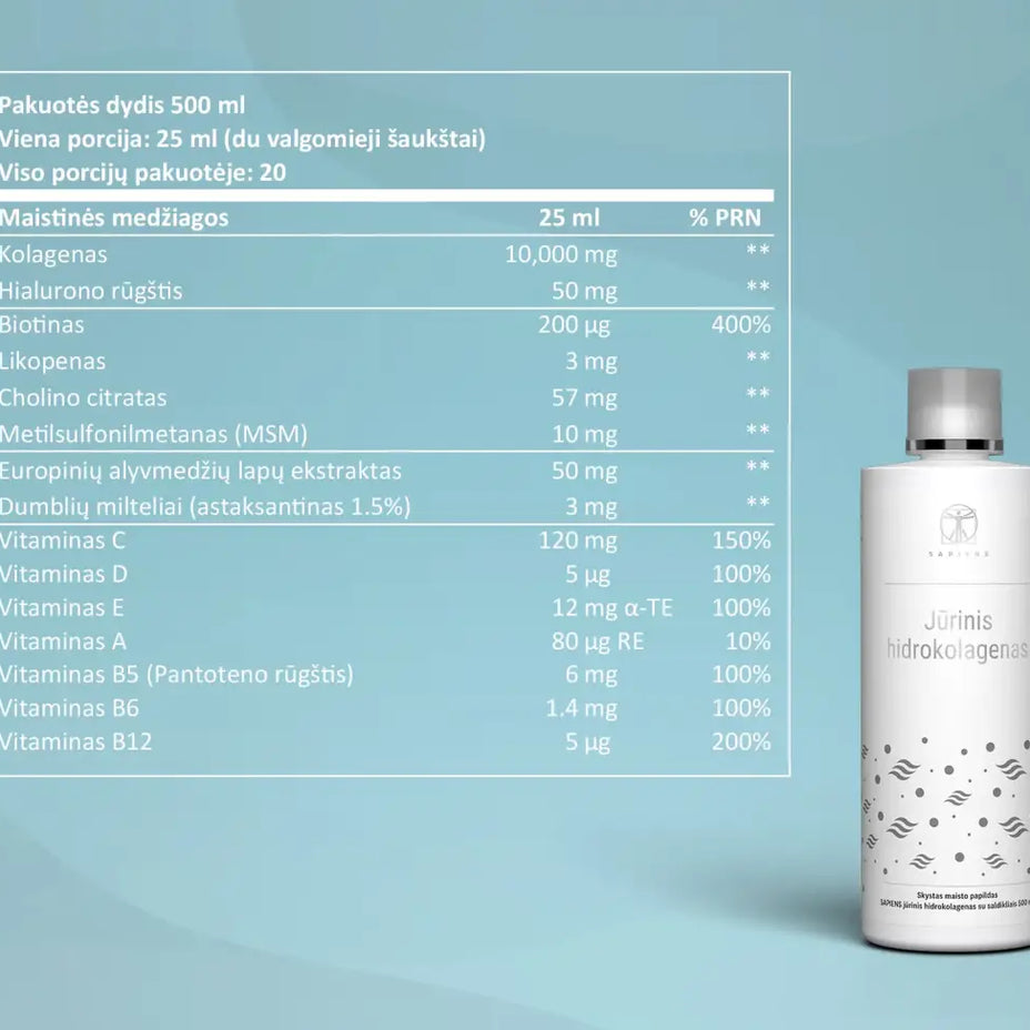 SAPIENS Jūrinis hidrokolagenas (su hialuronu), 500 ml
