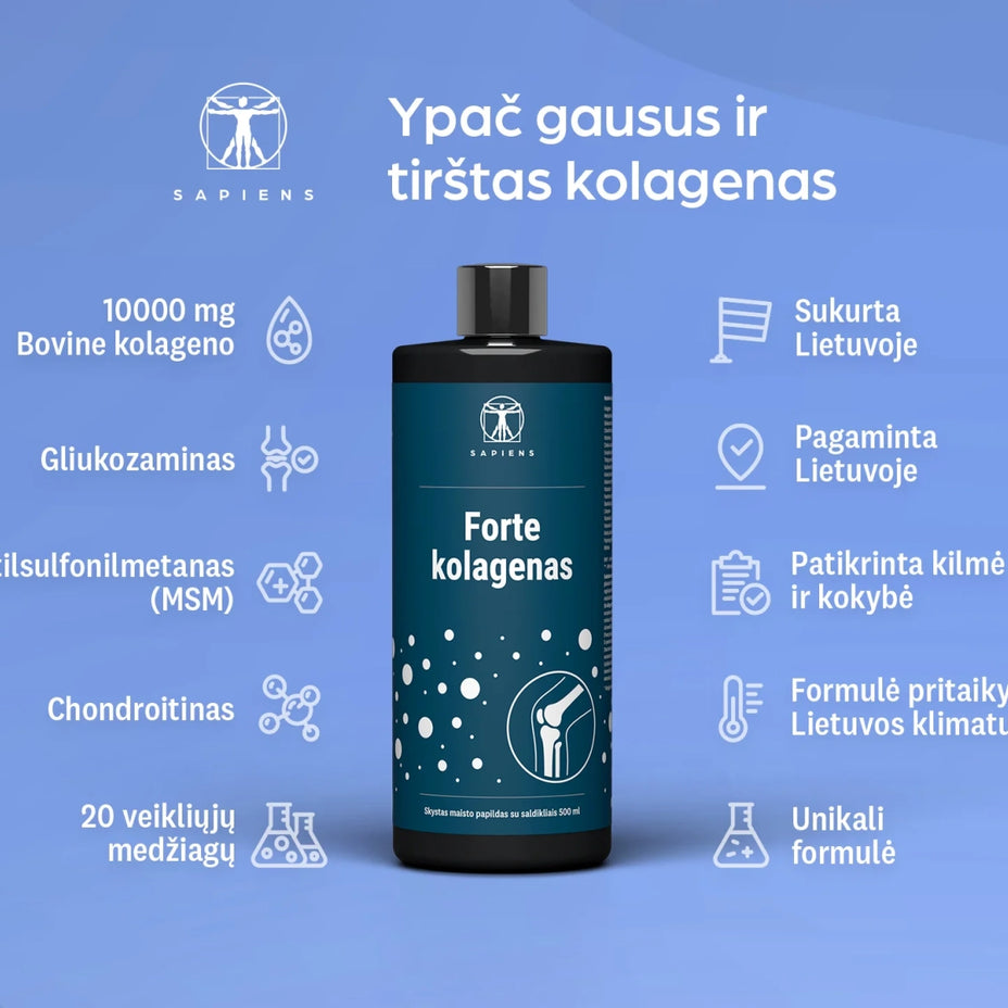 SAPIENS Forte Kolagenas sąnariams, su vitaminu D, apelsinų skonio, 500 ml.