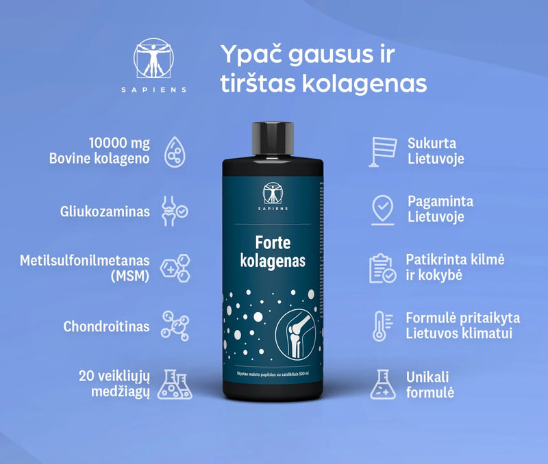 SAPIENS Forte Kolagenas sąnariams, su vitaminu D, apelsinų skonio, 500 ml.