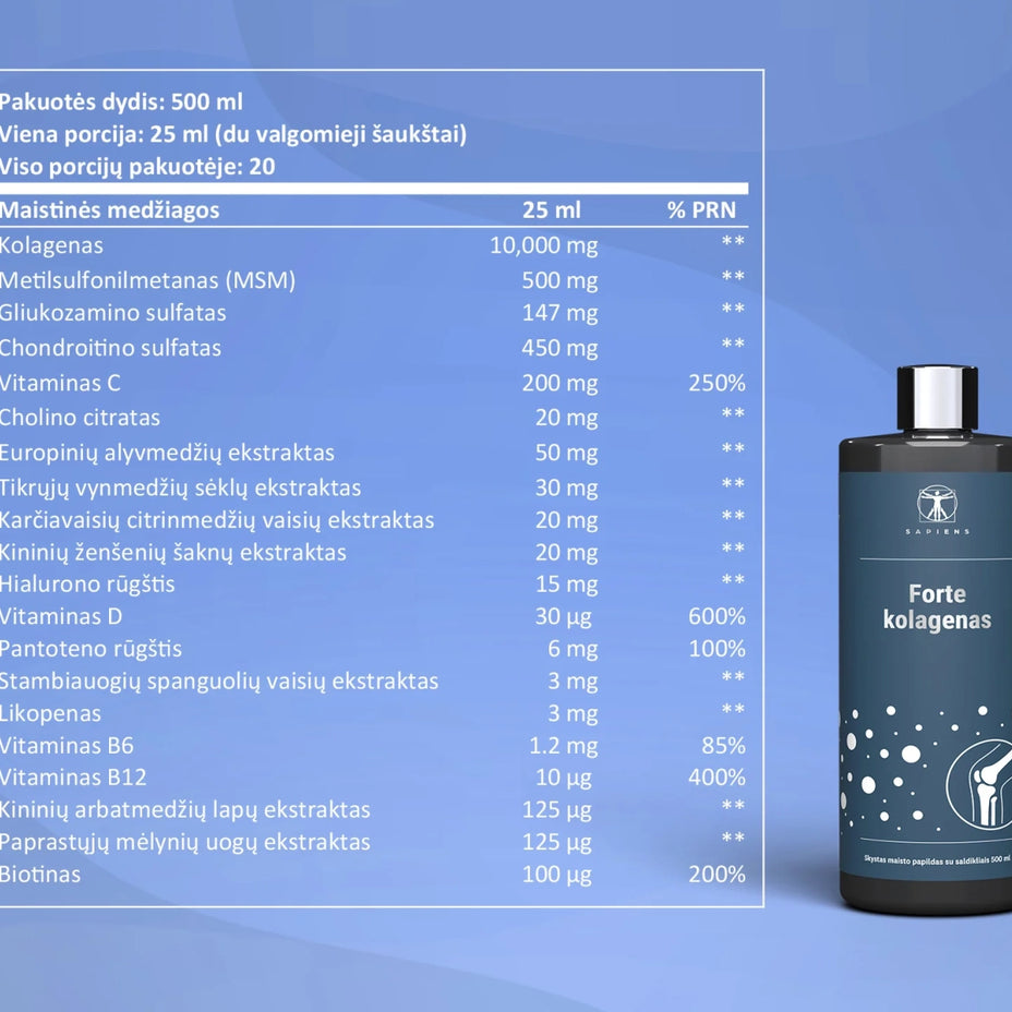 SAPIENS Forte Kolagenas sąnariams, su vitaminu D, apelsinų skonio, 500 ml.